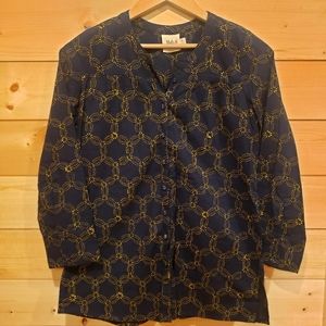 Navy and yellow blouse